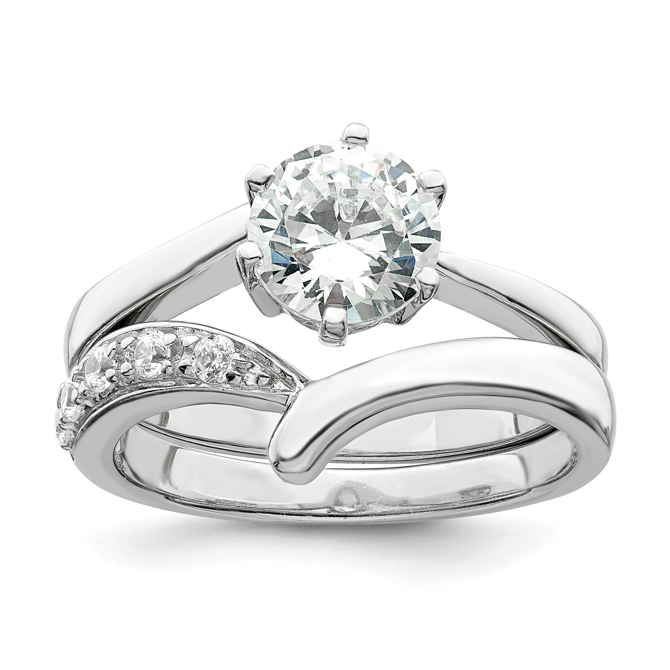 Sterling Silver Rhodium-plated 2-piece CZ Wedding Ring Set