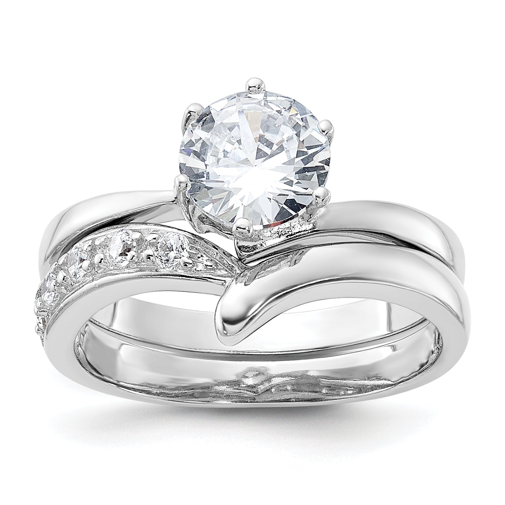 Sterling Silver Rhodium-plated 2-piece CZ Wedding Ring Set