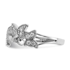 Sterling Silver Rhodium-plated Butterfly CZ Ring