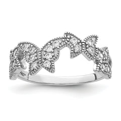 Sterling Silver Rhodium-plated Butterfly CZ Ring