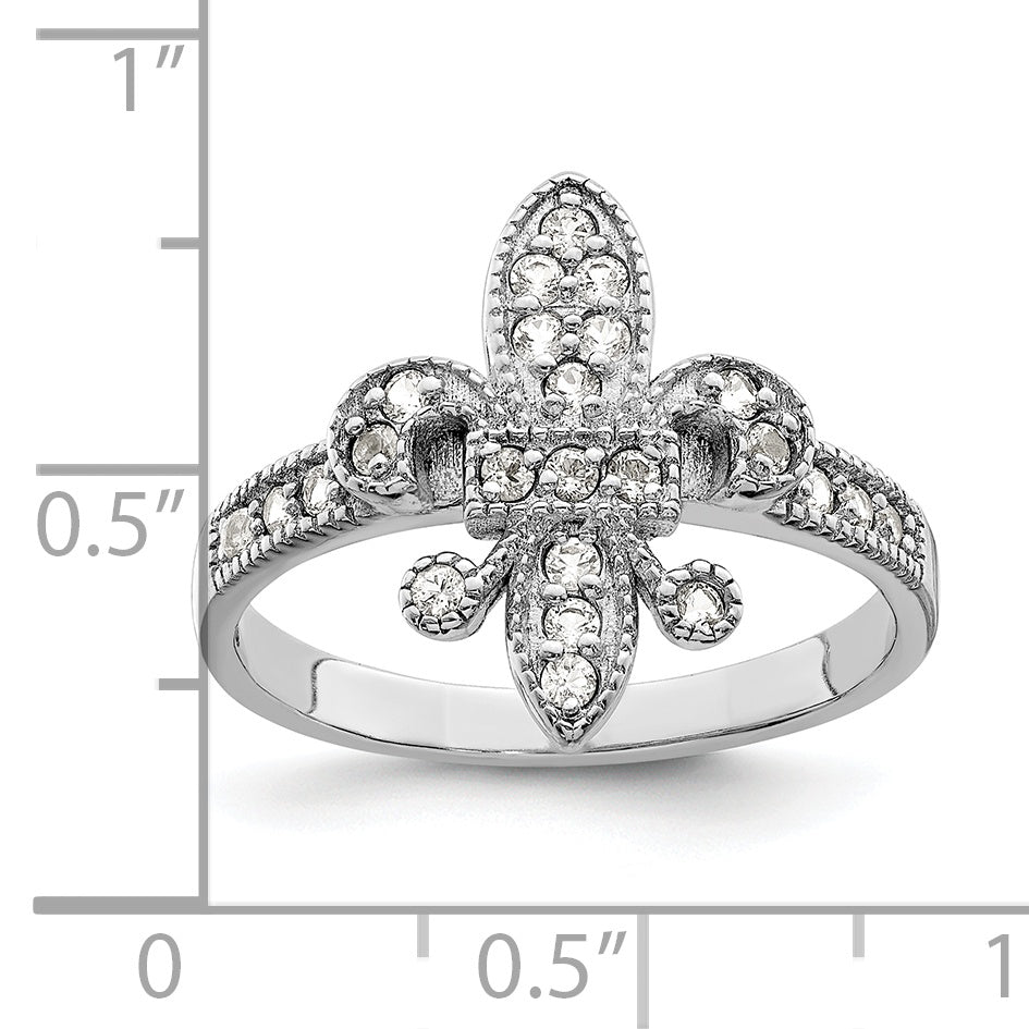 Sterling Silver Rhodium-plated CZ Fleur-de-lis Ring