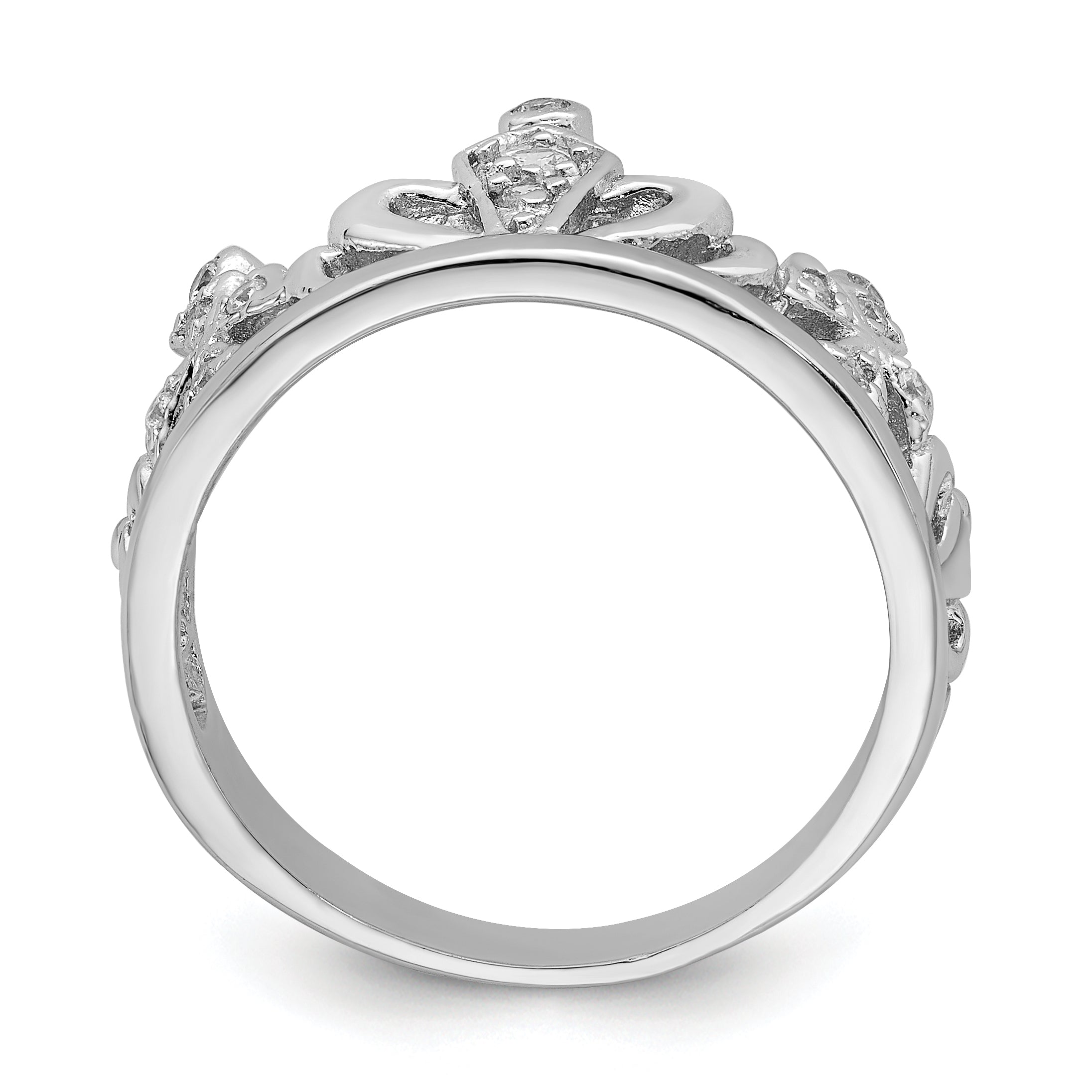 Sterling Silver Rhodium-plated CZ Crown Ring