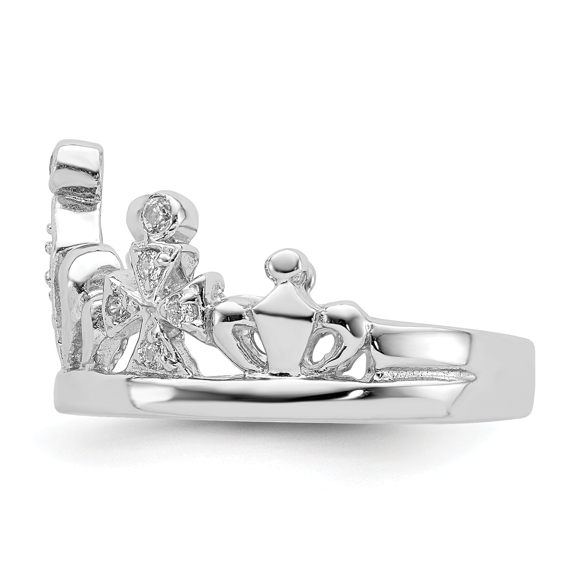 Sterling Silver Rhodium-plated CZ Crown Ring