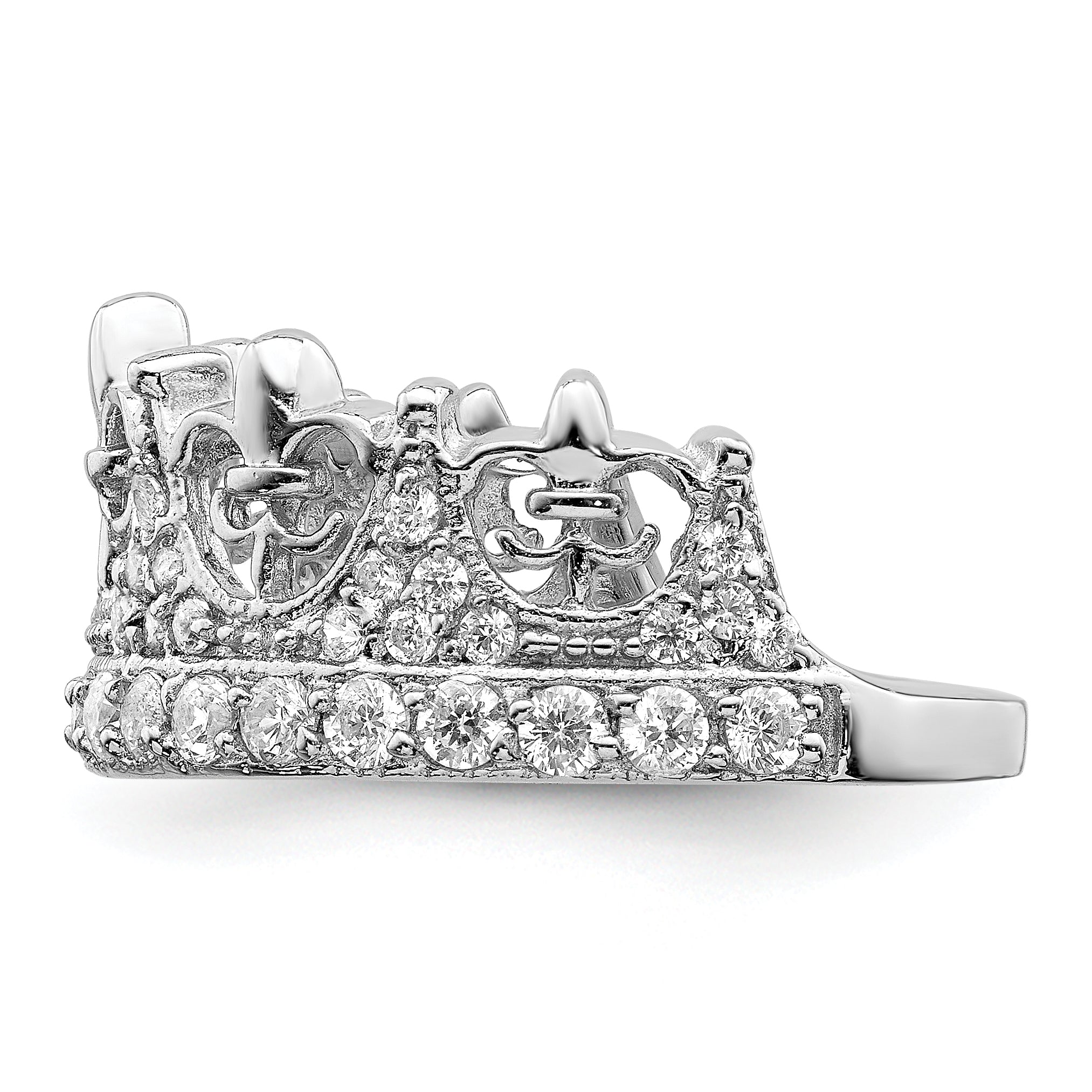 Sterling Silver Rhodium-plated Fleur-de-lis Crown CZ Ring