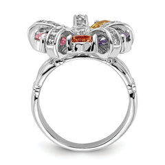 Sterling Silver Polished Multi-color CZ Floral Ring