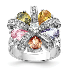 Sterling Silver Polished Multi-color CZ Floral Ring