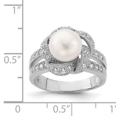 Sterling Silver Rhodium-plated Simulated Pearl and CZ Ring