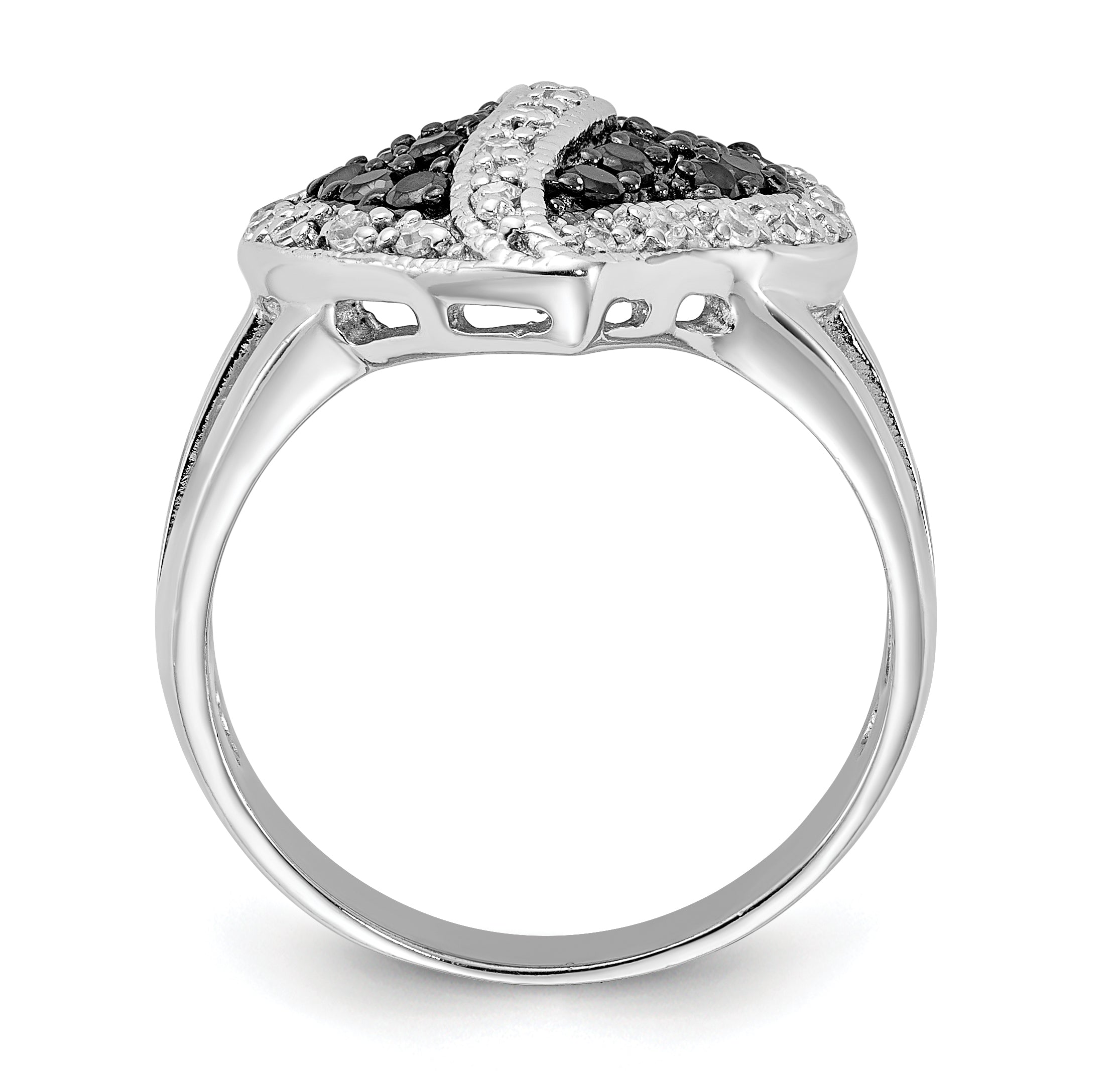 Sterling Silver Polished Black & Clear CZ Heart Ring