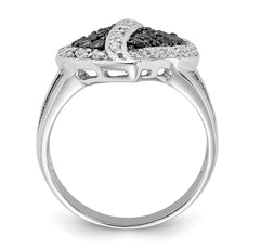 Sterling Silver Polished Black & Clear CZ Heart Ring