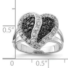 Sterling Silver Polished Black & Clear CZ Heart Ring