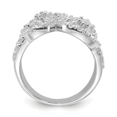 Sterling Silver Polished Floral CZ Ring