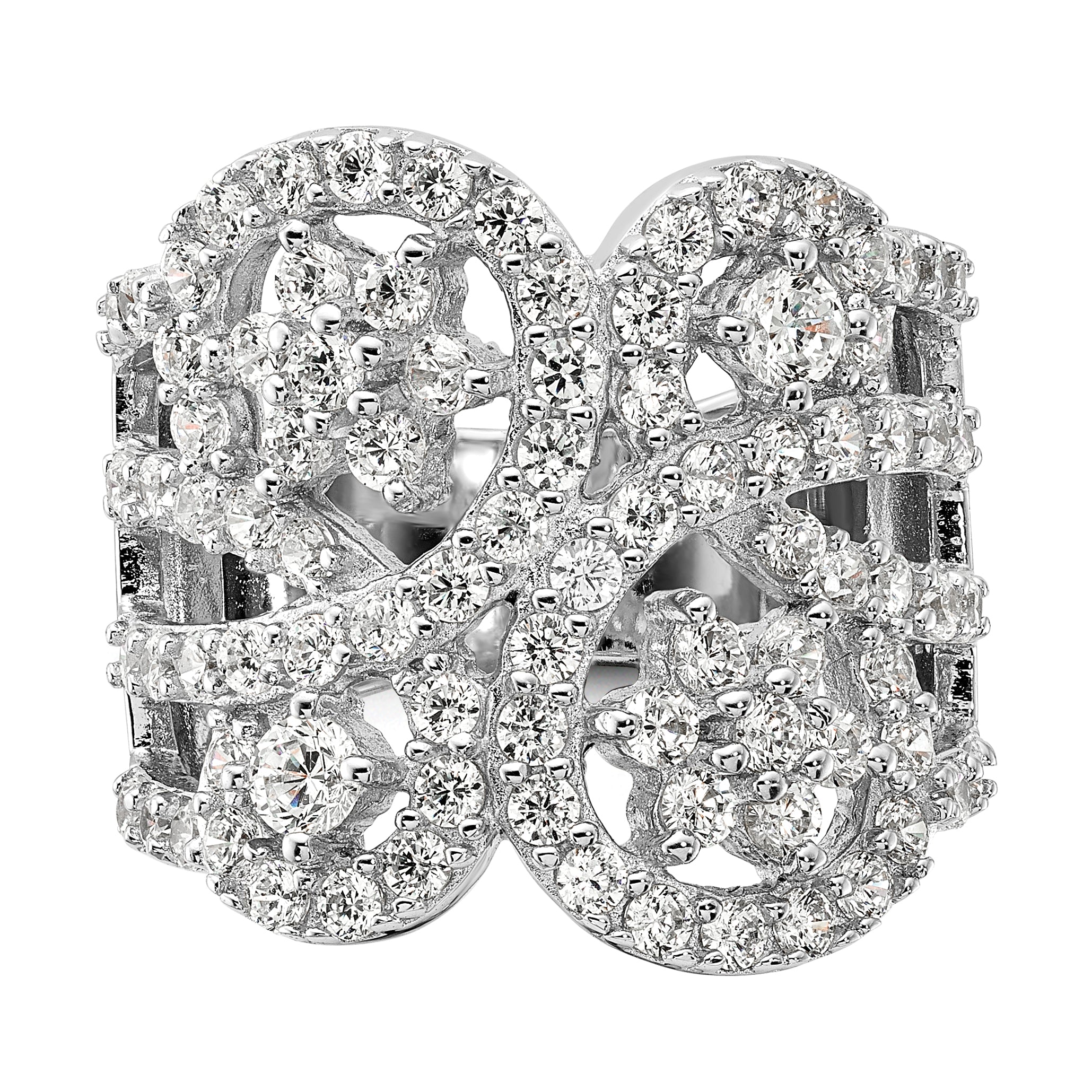 Sterling Silver Polished Floral CZ Ring