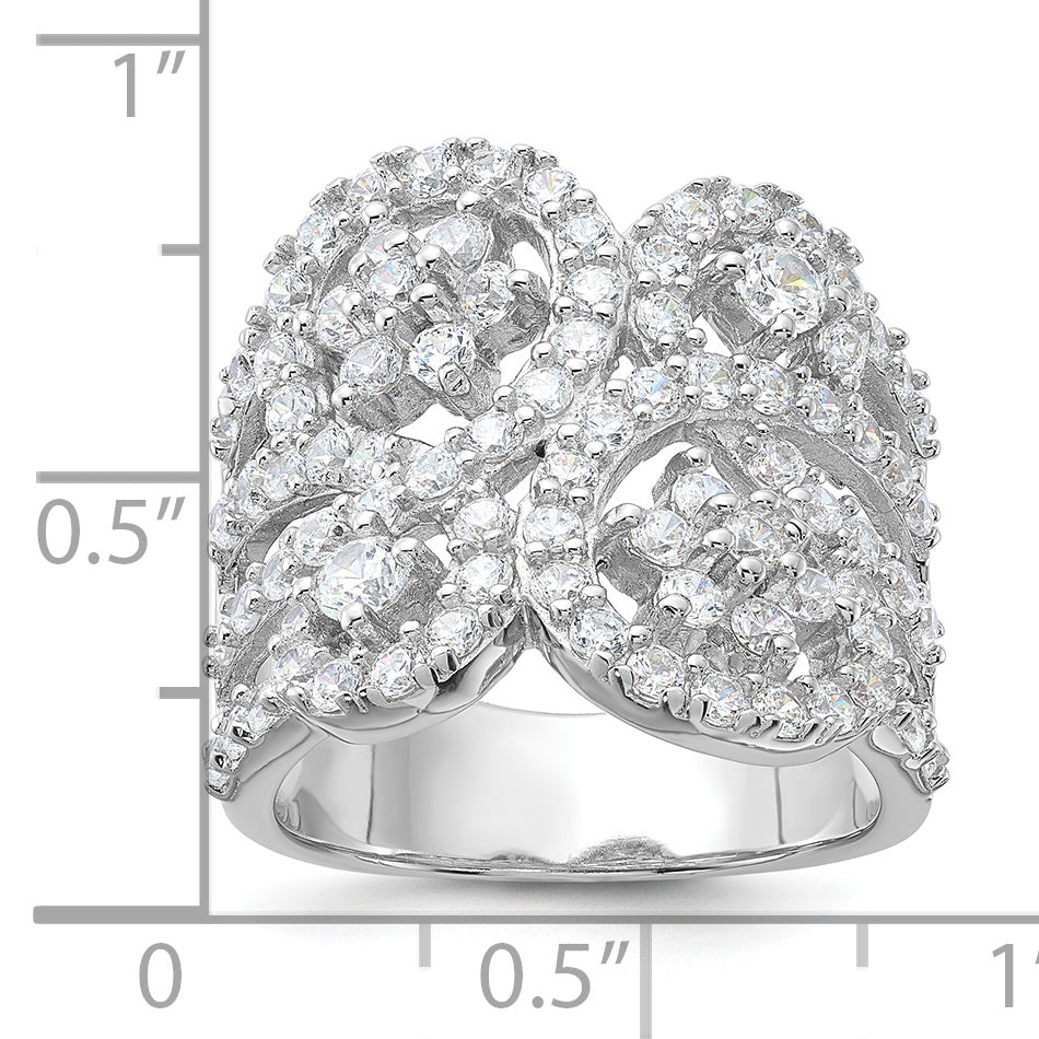 Sterling Silver Polished Floral CZ Ring