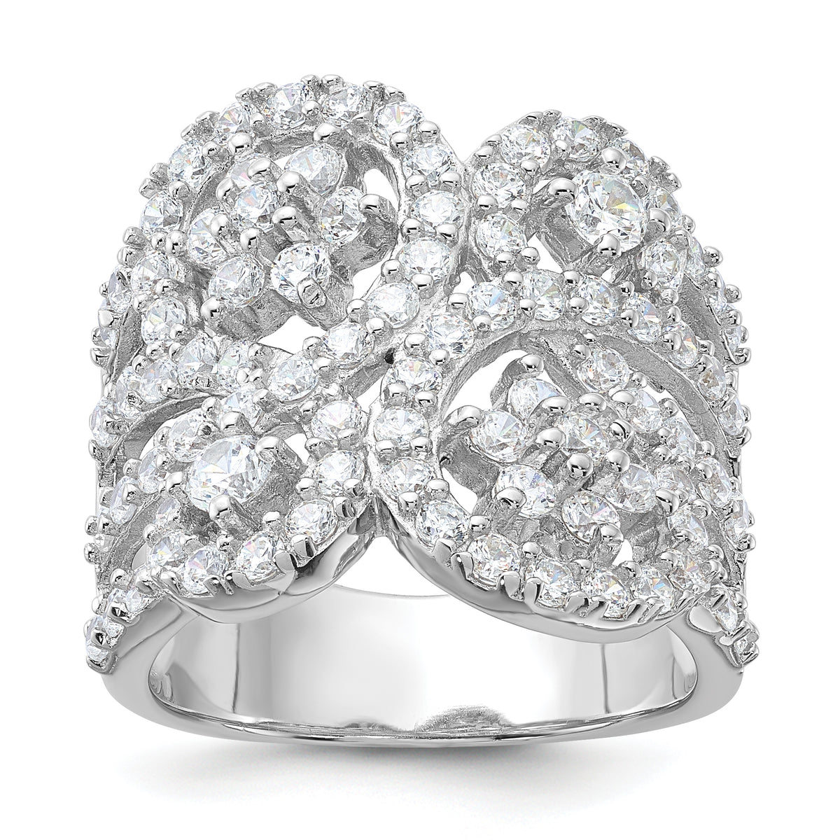 Sterling Silver Polished Floral CZ Ring