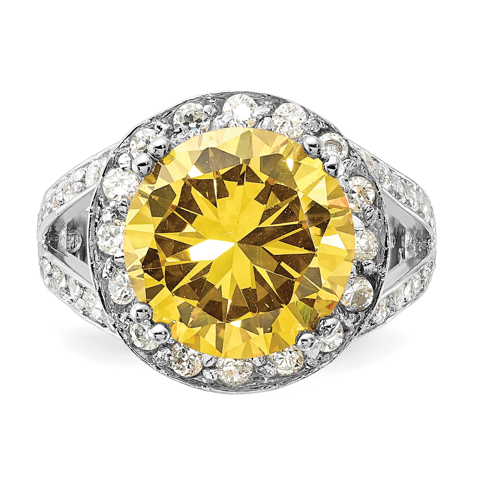 Sterling Silver Polished Yellow & Clear CZ Ring