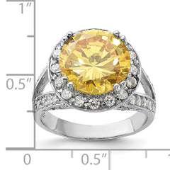 Sterling Silver Polished Yellow & Clear CZ Ring