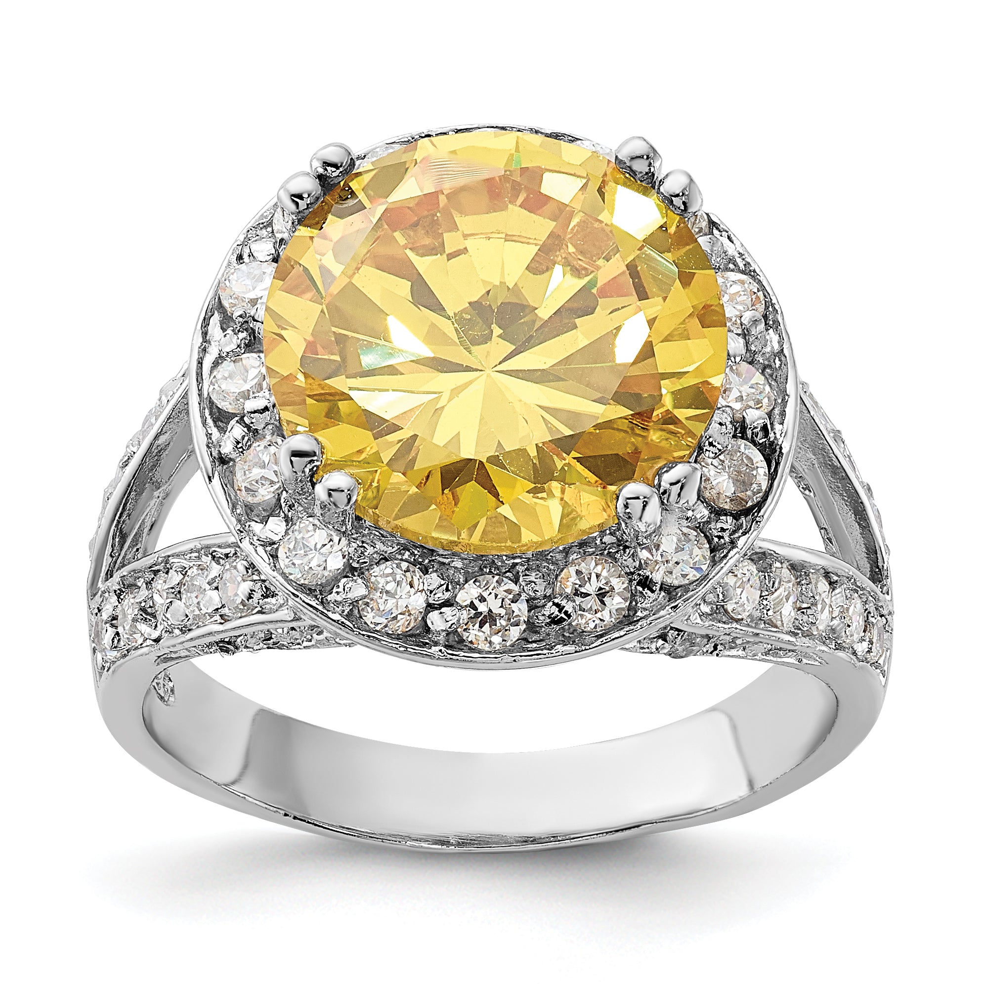 Sterling Silver Polished Yellow & Clear CZ Ring