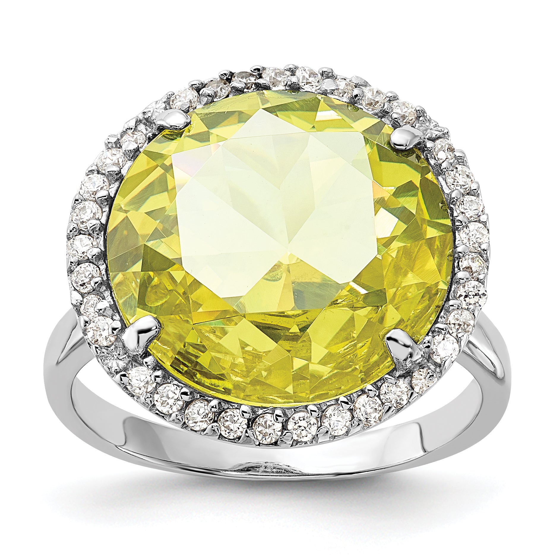 Sterling Silver Polished Light Green & Clear CZ Halo Circle Ring