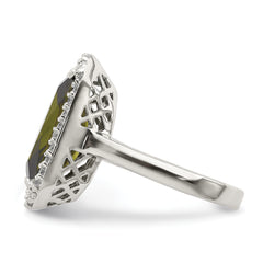 Sterling Silver Rectangle Clear & Green CZ Ring