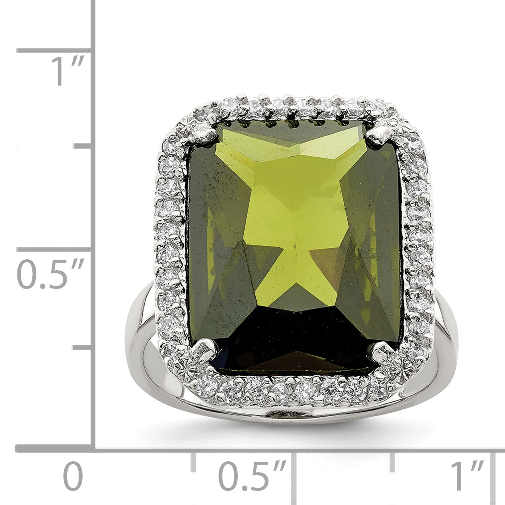 Sterling Silver Rectangle Clear & Green CZ Ring