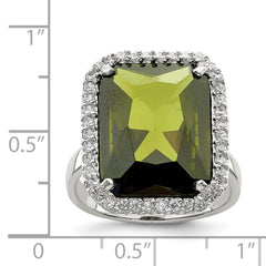 Sterling Silver Rectangle Clear & Green CZ Ring