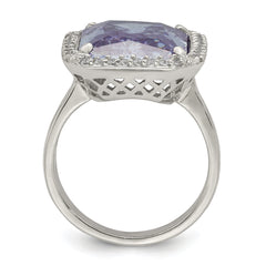 Sterling Silver Rectangle Clear & Purple CZ Ring