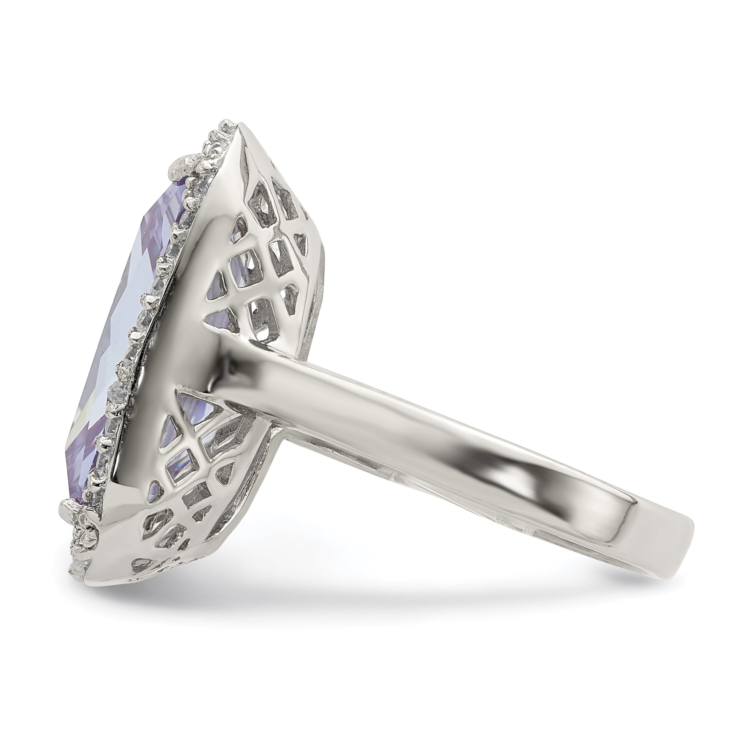 Sterling Silver Rectangle Clear & Purple CZ Ring