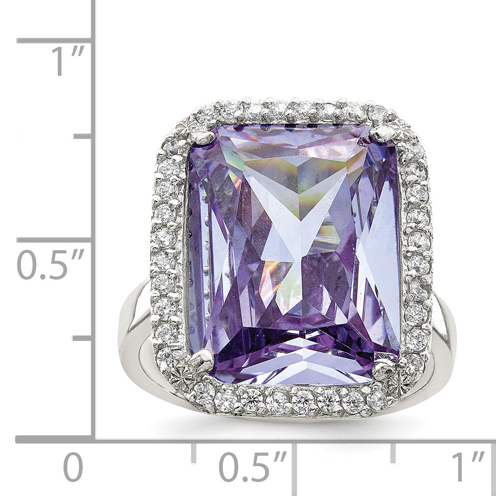 Sterling Silver Rectangle Clear & Purple CZ Ring