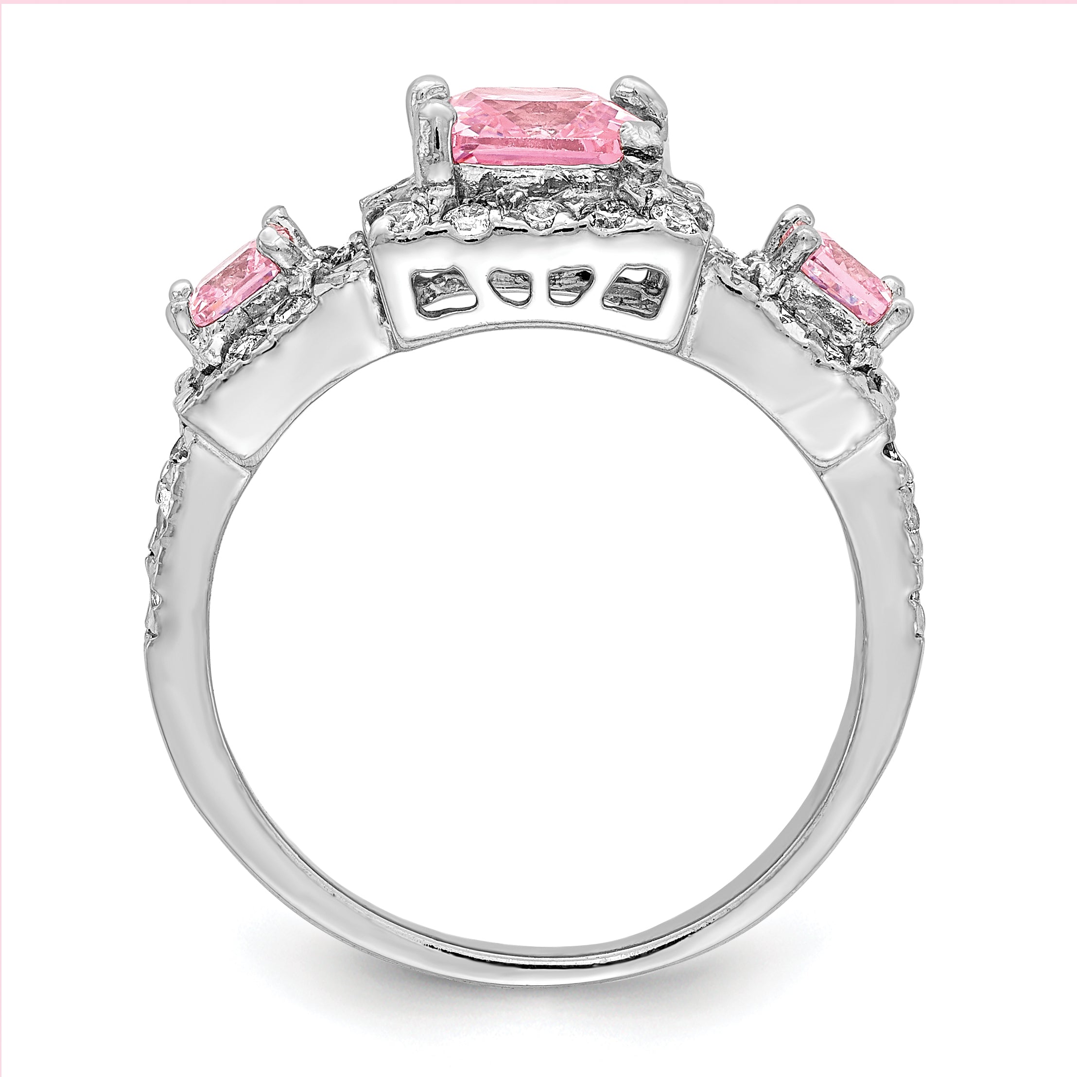 Sterling Silver Pink Square CZ Ring