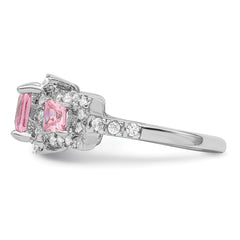 Sterling Silver Pink Square CZ Ring