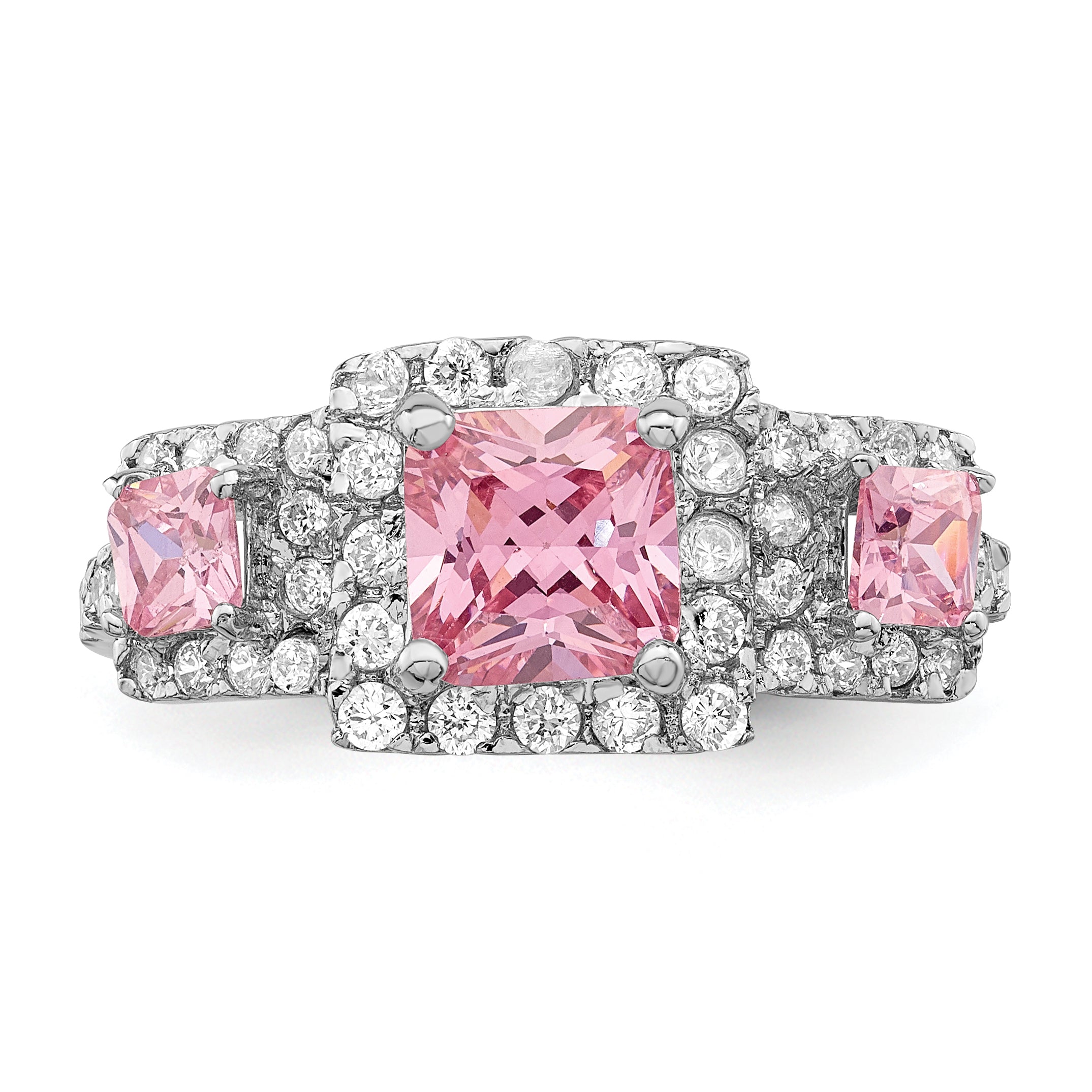 Sterling Silver Pink Square CZ Ring