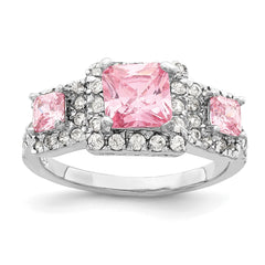 Sterling Silver Pink Square CZ Ring