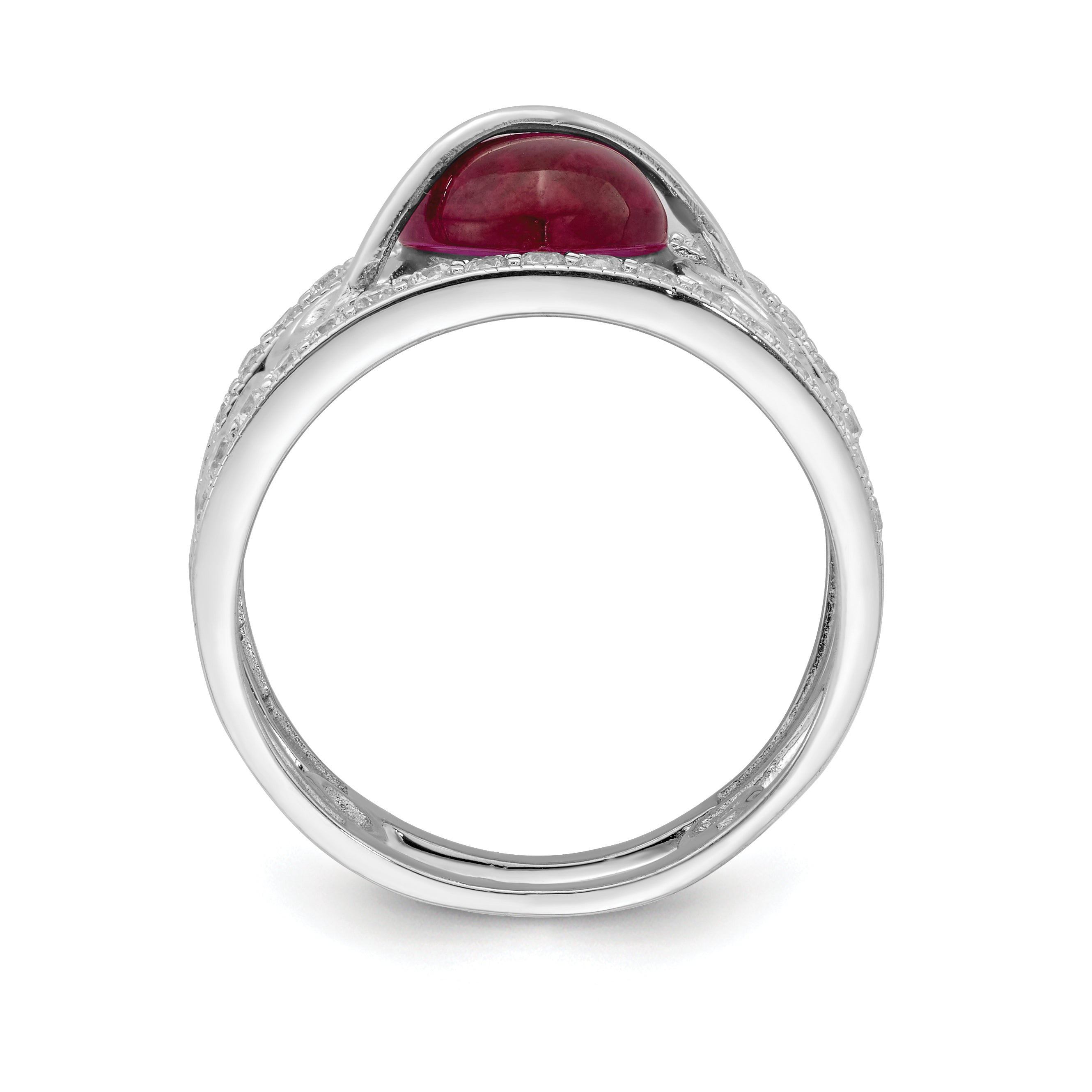 Sterling Silver Rhodium-plated Red Heart CZ & Clear CZ Ring