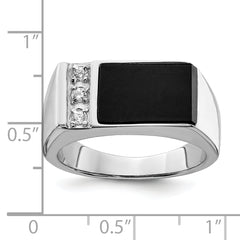 Sterling Silver Rhodium-plated Onyx & CZ Ring