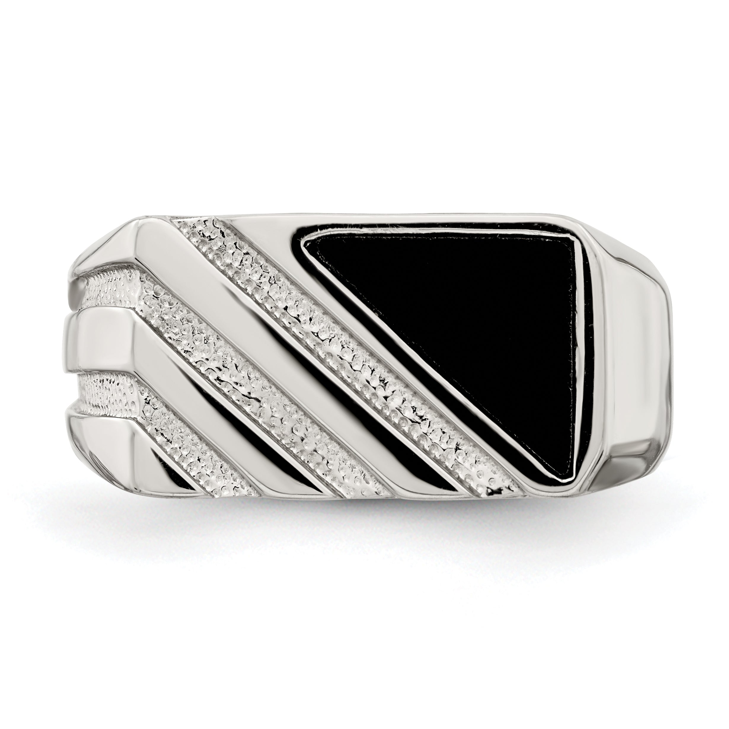 Sterling Silver Rhodium-plated Men's Onyx Ring