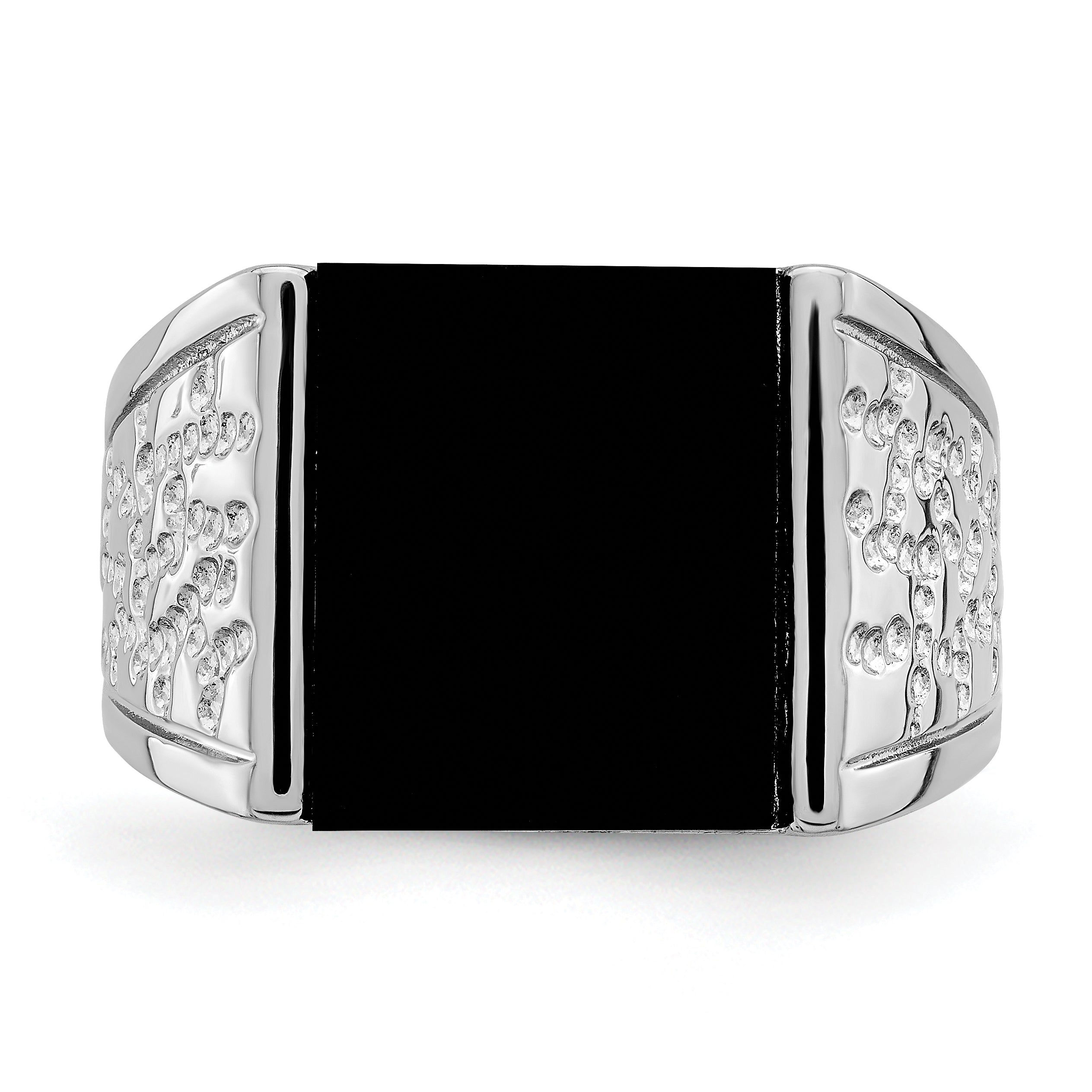 Sterling Silver Rhodium-plated Men's Onyx Ring