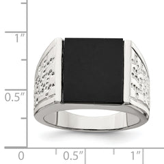 Sterling Silver Rhodium-plated Men's Onyx Ring