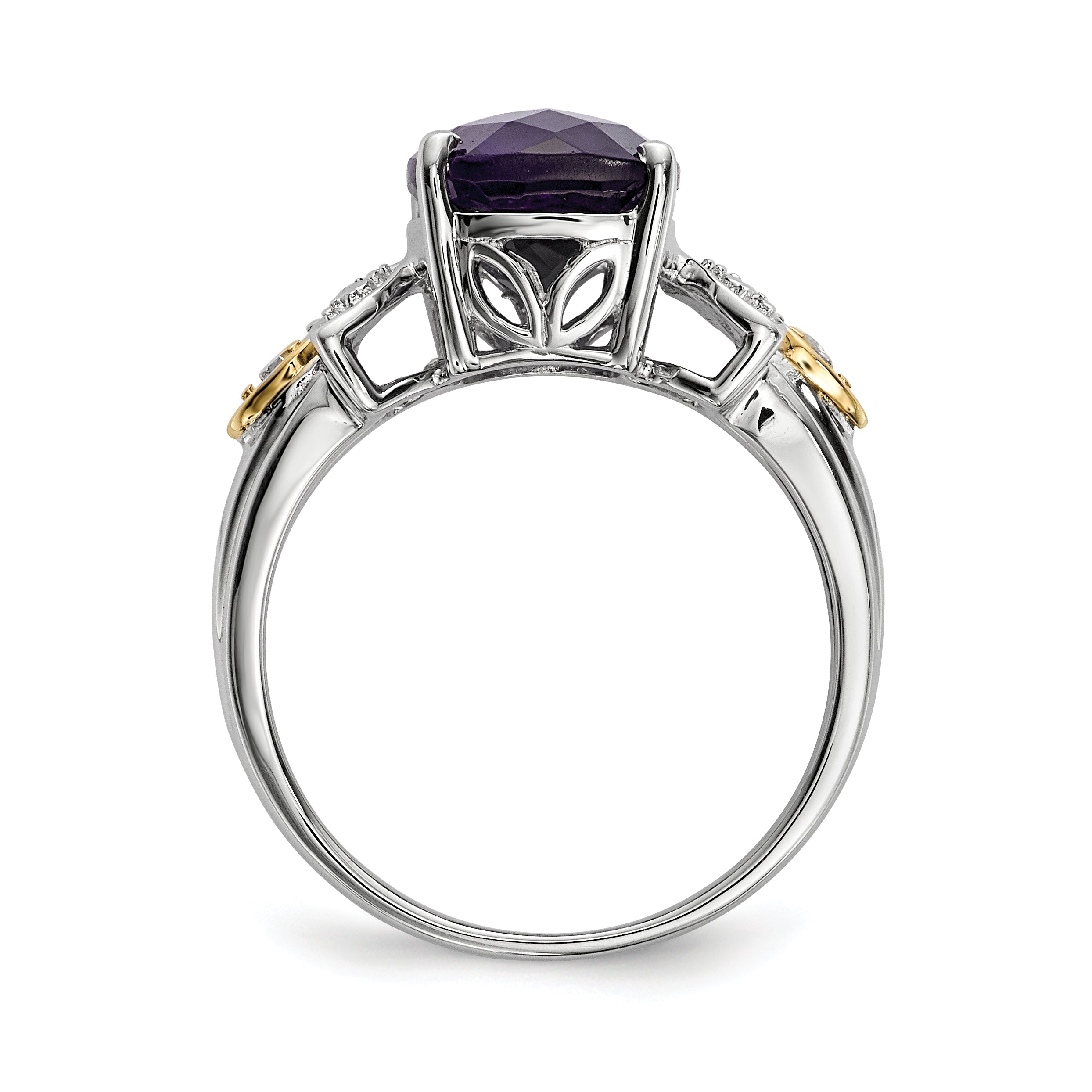 Sterling Silver & 14K Amethyst and Diamond Ring