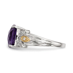 Sterling Silver & 14K Amethyst and Diamond Ring