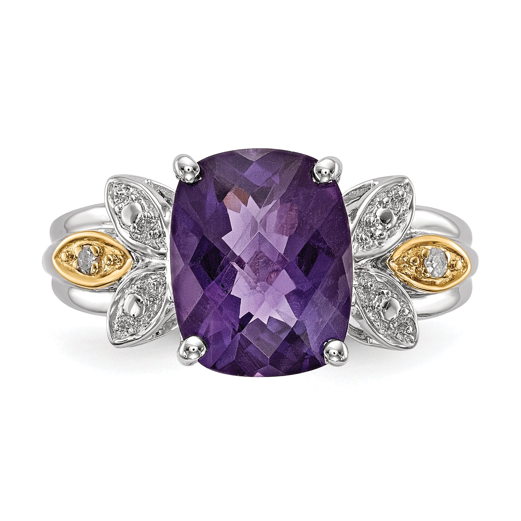 Sterling Silver & 14K Amethyst and Diamond Ring