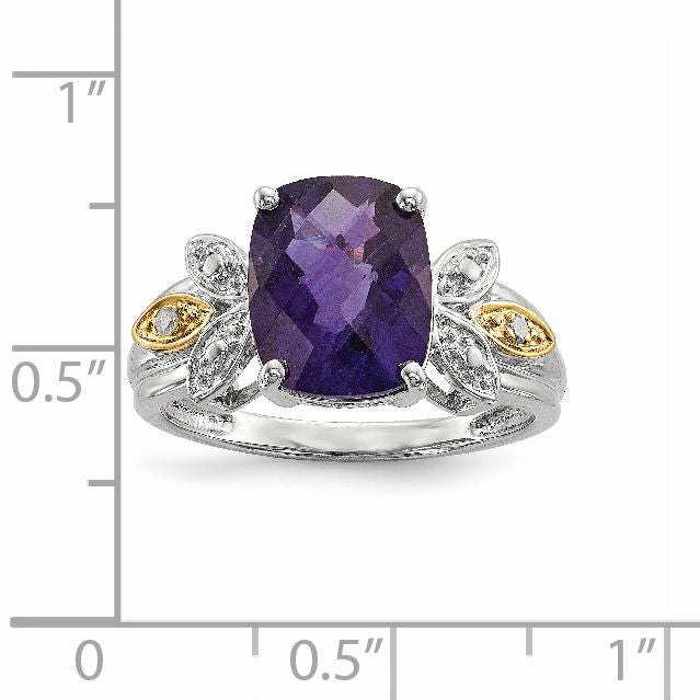 Sterling Silver & 14K Amethyst and Diamond Ring