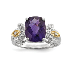 Sterling Silver & 14K Amethyst and Diamond Ring