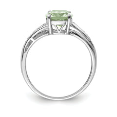 Brilliant Gemstones Sterling Silver with 14K Accent Rhodium-plated Green Quartz and Diamond Ring