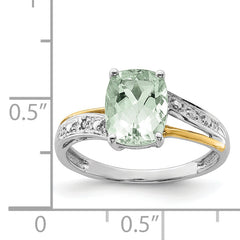 Brilliant Gemstones Sterling Silver with 14K Accent Rhodium-plated Green Quartz and Diamond Ring