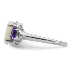 Brilliant Gemstones Sterling Silver with 14K Accent Rhodium-plated Opal and Amethyst Ring