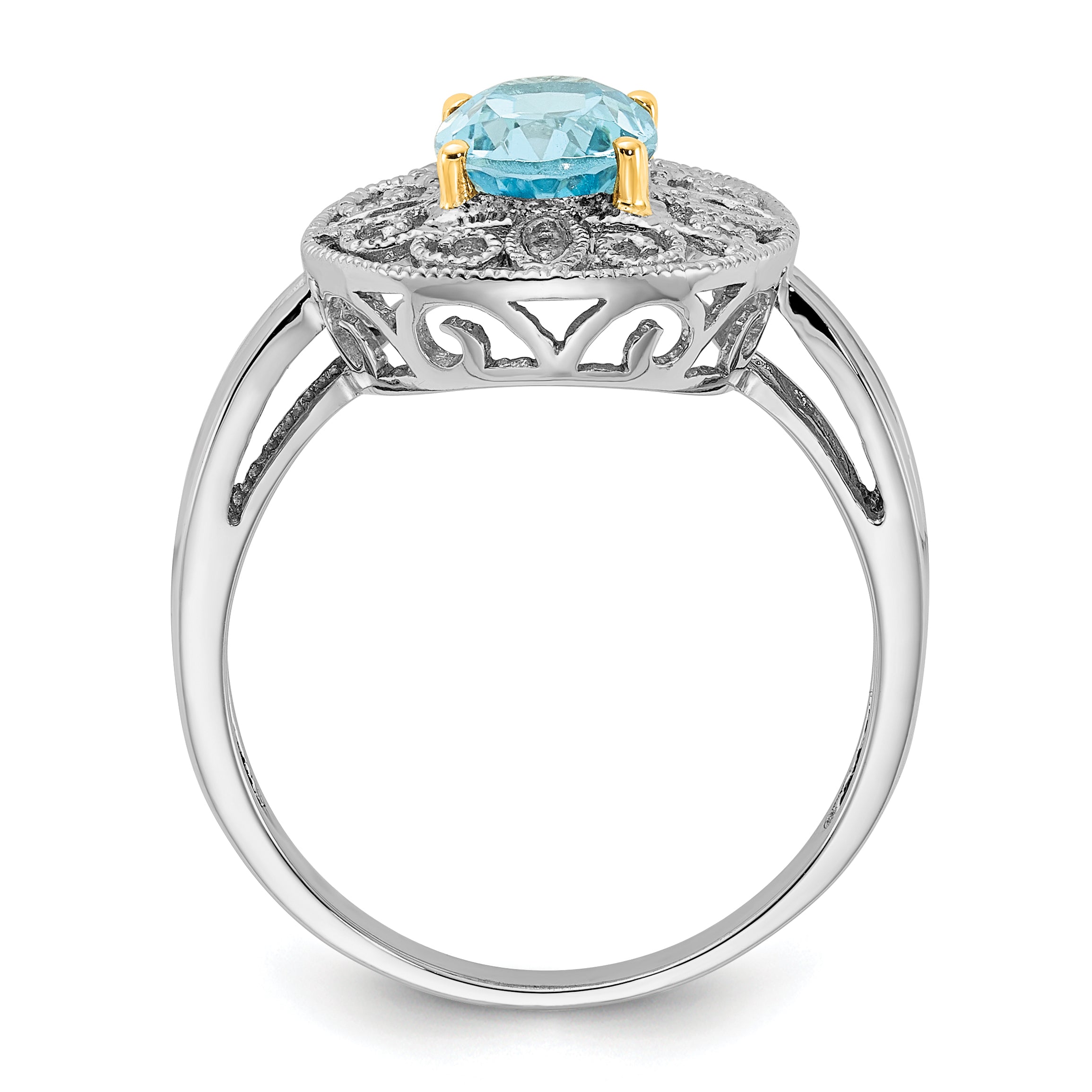 Sterling Silver & 14K Accent Sky Blue Topaz & Diamond Oval Ring