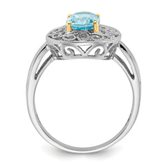 Sterling Silver & 14K Accent Sky Blue Topaz & Diamond Oval Ring