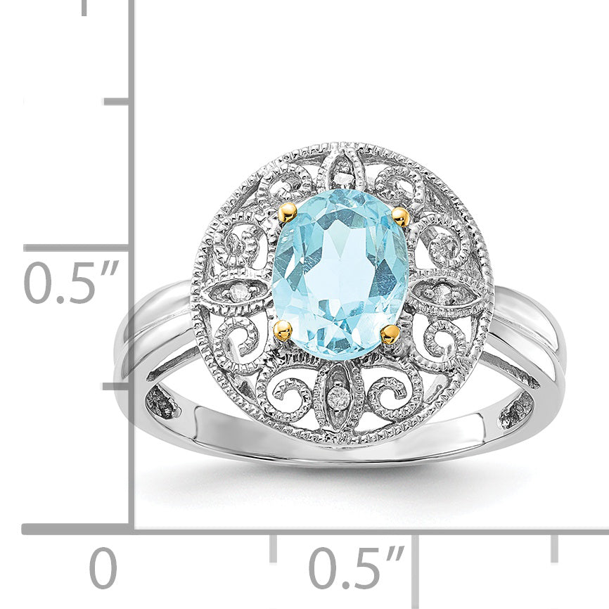 Sterling Silver & 14K Accent Sky Blue Topaz & Diamond Oval Ring