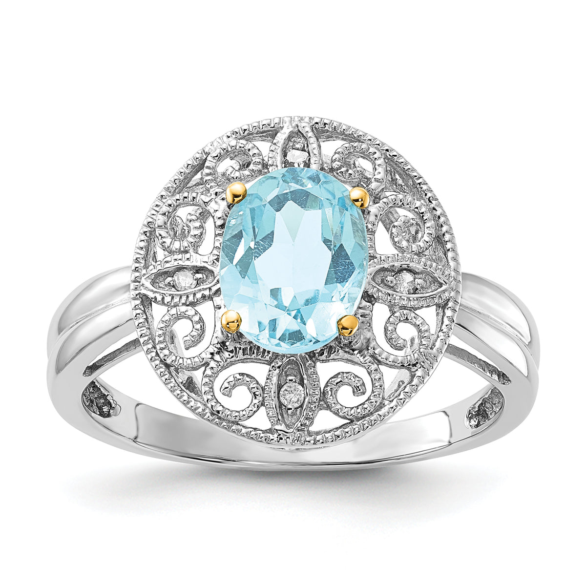 Sterling Silver & 14K Accent Sky Blue Topaz & Diamond Oval Ring