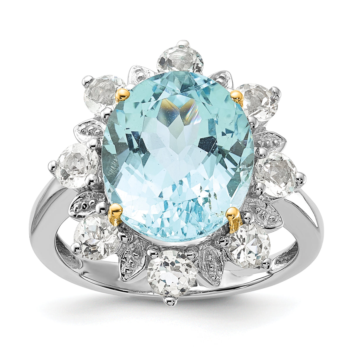 Sterling Silver & 14K Accent Sky Blue & White Topaz Ring